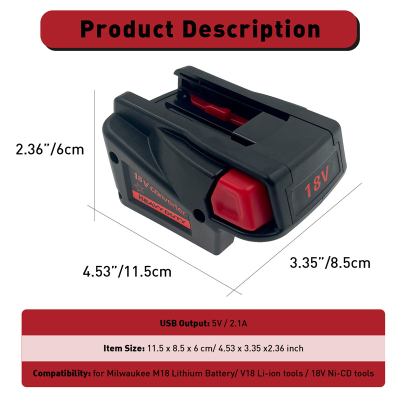 URUN M18V18 Konvètè Adaptè pou Milwaukee M18 18V Lityòm-Ion batri konvèti nan zouti Milwaukee 18V NI-CD (12)