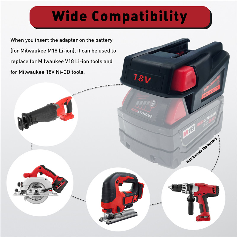 Oluyipada URUN M18V18 fun Milwaukee M18 18V batiri Lithium-Ion yipada si awọn irinṣẹ Milwaukee 18V NI-CD (9)