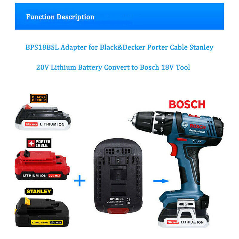 Urun BPS18BSL Batterieadapter fir Black & DeckerPorter Stanley 18V Konvertéieren an Bosch Lithium 18V Tool (4)