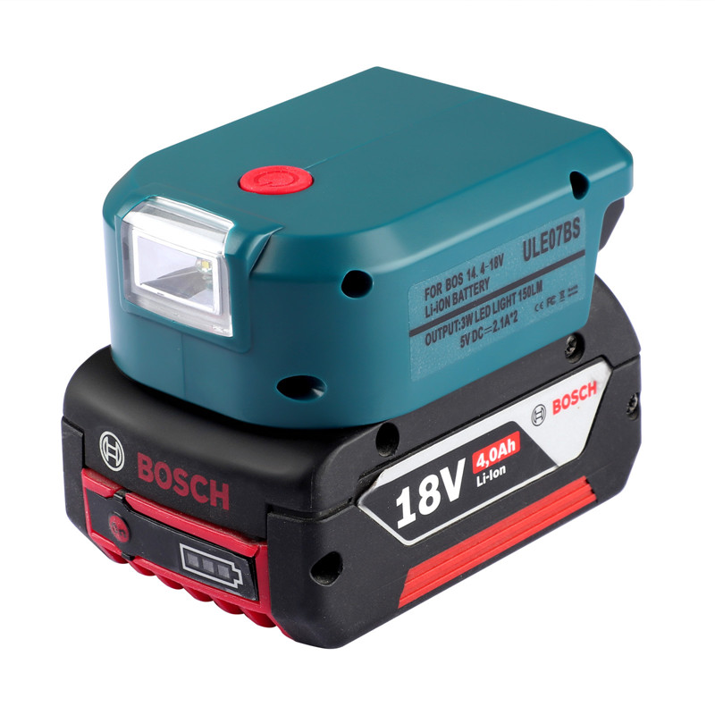 Bosch 14,4-18V lityum batareya quvvat manbai uchun DC port va 2 USB portli va yorqin LED chiroqli Urun batareya adapteri (3)