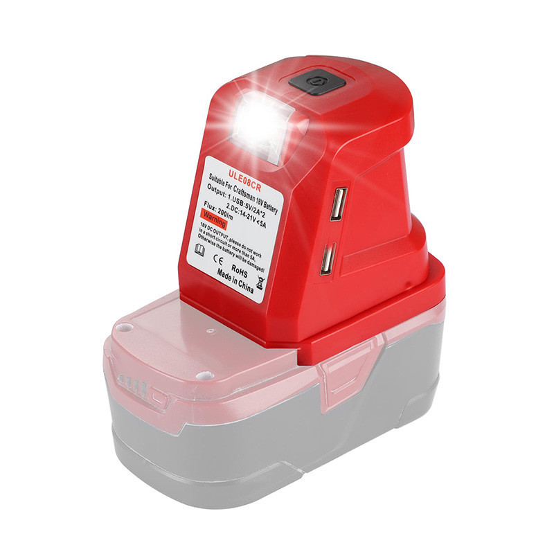 Urun Battery Adapter met DC Poort & 2 USB Poort & Helder LED Lig vir Craftsman 14.4-18V Litium Battery Kragbron (1)