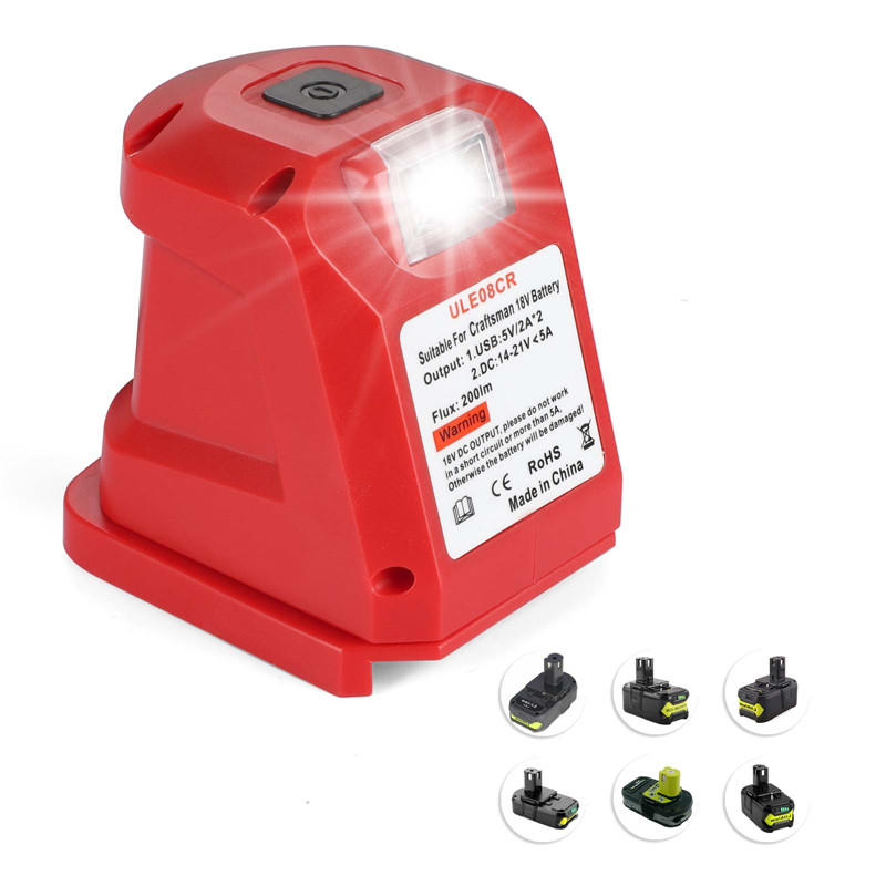 Urun batteriadapter med DC-port & 2 USB-port & starkt LED-ljus för Craftsman 14,4-18V Litiumbatteri Strömkälla (2)