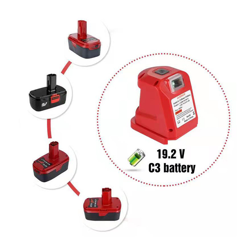 Urun batteriadapter med DC-port & 2 USB-port & starkt LED-ljus för Craftsman 14,4-18V Litiumbatteri Strömkälla (2)