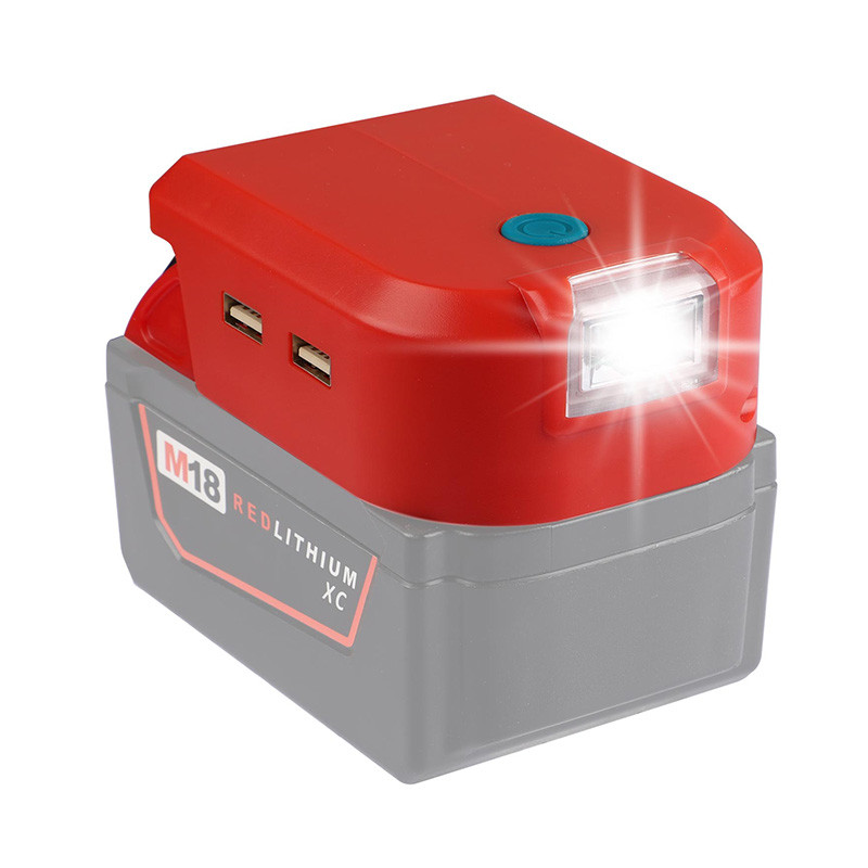Urun batteriadapter med DC-port & 2 USB-port & skarpt LED-lys til Dewalt&Milwaukee 14,4-18V Lithium-batteristrømkilde (1)