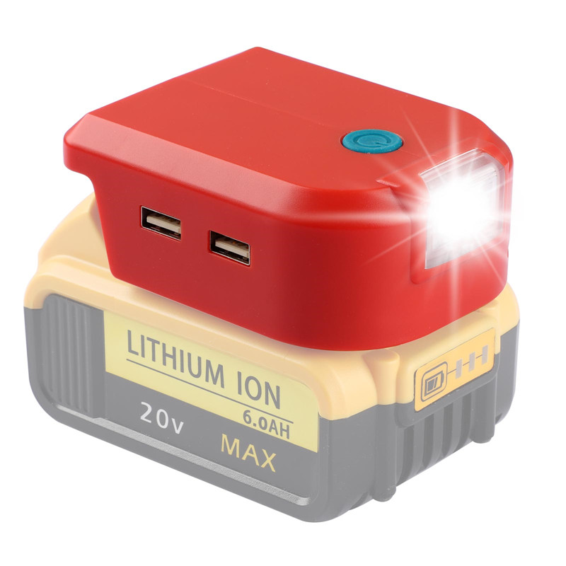 Urun bateria egokitzailea DC ataka eta 2 USB ataka eta LED argi distiratsua Dewalt&Milwaukee 14.4-18V litiozko bateriaren energia iturrirako (8)