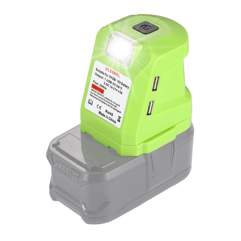 Urun Pūuruuru Pūhiko ki te Tauranga DC &2 Tauranga USB & Marama rama rama mo Ryobi 14.4-18V Lithium Battery Power Puna (1)