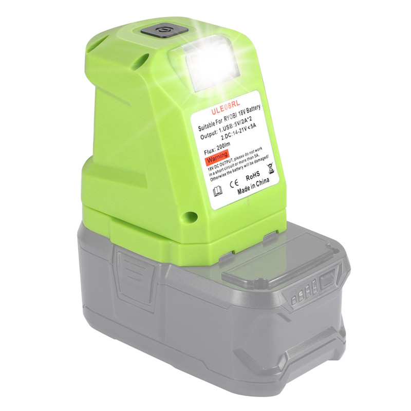 Adaptador de bateria Urun com porta DC e 2 portas USB e luz LED brilhante para fonte de alimentação de bateria de lítio Ryobi 14,4-18V (8)