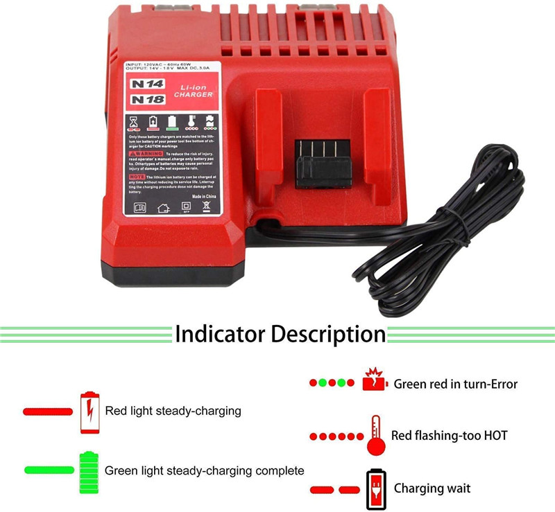 Urun UR-M1418 Battery Charger konpatib ak Milwaukee 12v-18V ityòm ion (9)